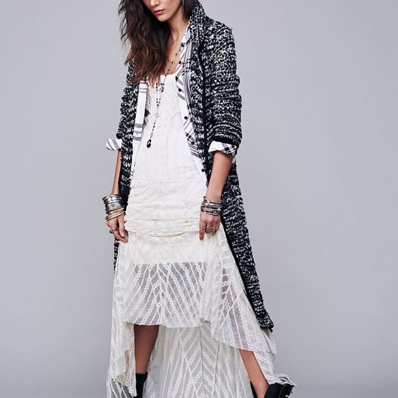 NWT Small Free People Last Dance Sweater Coat Duster Tweed Black Gray Cardigan - Picture 8 of 9